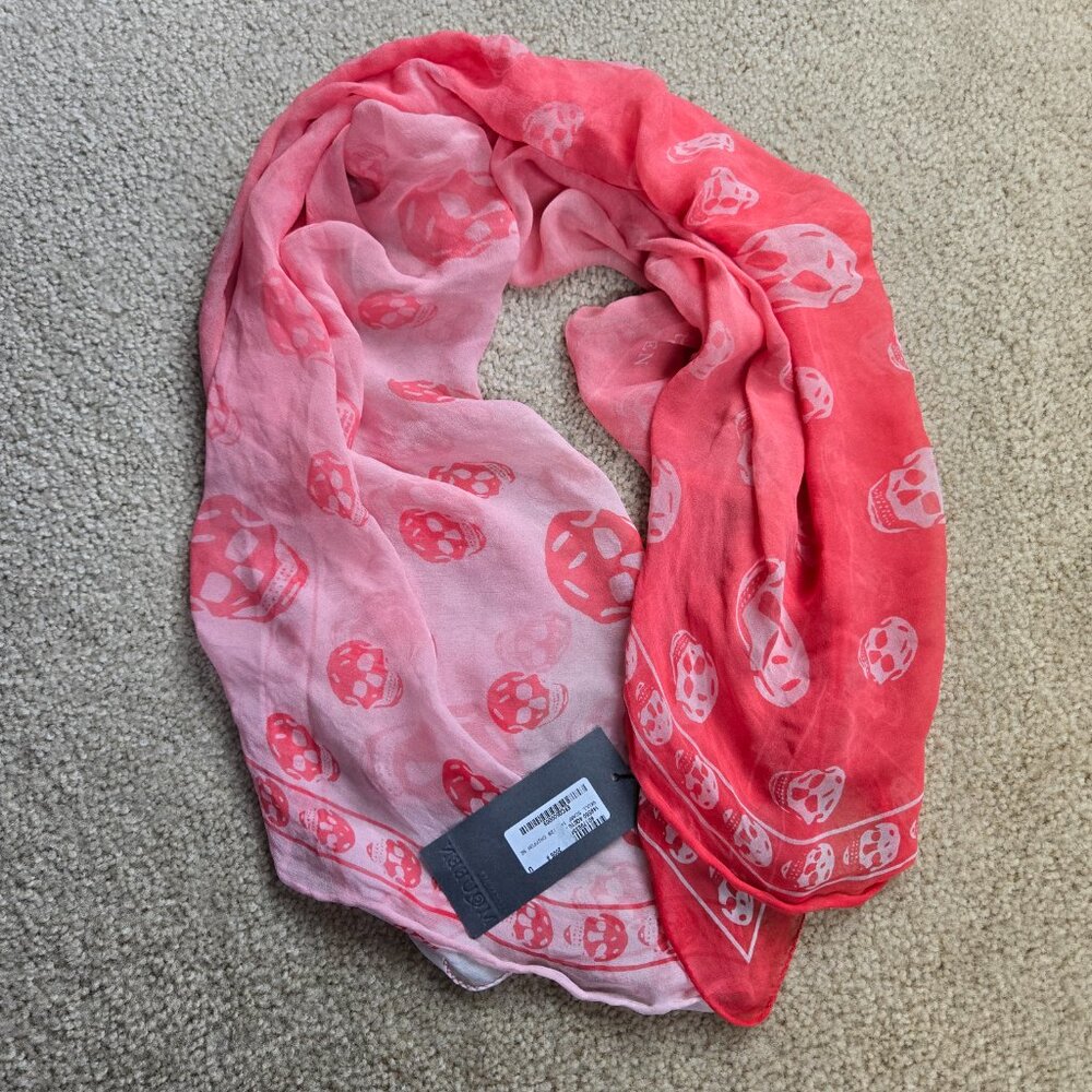 NWT McQueen Skull Scarf Silk Gradient Pink Ombre - Picture 2 of 10